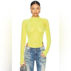 DIESEL × SAVAGE FENTY by RIHANNA Long Sleeve Bodysuit in Neon Tease Green Yellow